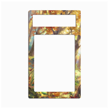 A double-gang light switch plate cover featuring an autumn forest design with colorful leaves and tree trunks, shown on a plain white background.