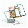 A clear acrylic card protector case with a translucent green frame, shown disassembled with two inner panels and a graded Pokémon TCG card inside, on a clean white background.