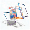 A set of transparent protective phone cases with colorful gradient borders, shown floating around a graded trading card on a clean white background.