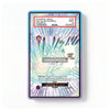 A holographic collectible card slabbed in a clear acrylic holder with a purple border. The card features a lightning dragon design with iridescent light effects and a white header label at the top containing grading details.