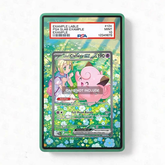 Pokémon trading card in a protective case with a floral design