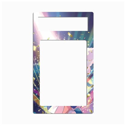 A decorative rectangular frame or plate with a colorful pastel anime-style print, featuring a large blank white center and a smaller blank white top section, shown on a plain light gray background.