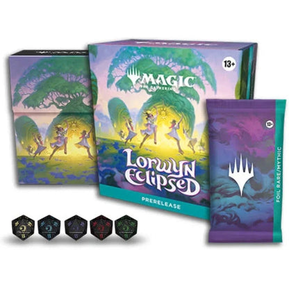 Card game packaging with 'Lorwyn Eclipsed' theme and trading cards on a white background