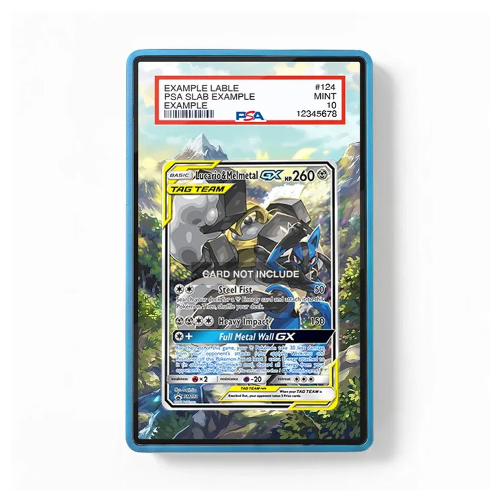 A PSA graded trading card slab containing a Pokémon TCG card, shown against a clean white background. The slab has a blue border and a red header label at the top with grading details.