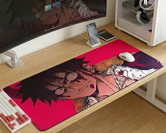 Luffy Emotional Battle Mousepad Anime Desk Mat XL One Piece Intense Scene Gaming Mouse Pad Dark Red Dramatic Design - PokeTCG