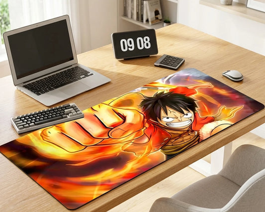 Luffy Fire Punch Mousepad Anime Desk Mat XL One Piece Flame Power Gaming Mouse Pad Action Combat Design - PokeTCG