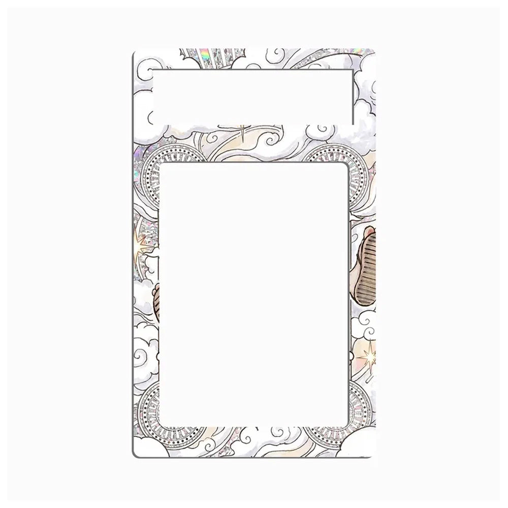 A decorative rectangular frame or border with a large blank white center and an ornate illustrated border featuring swirls, floral motifs, and small shell-like drawings in muted beige, brown, and gray tones on a white background.