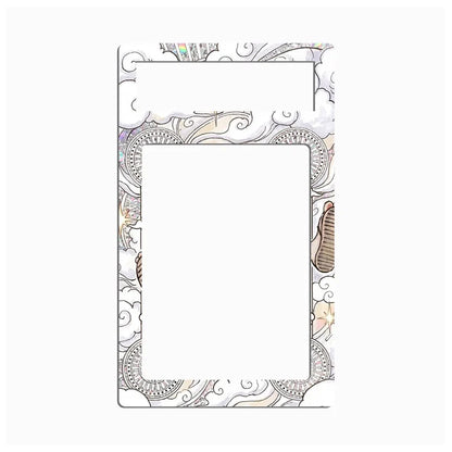 A decorative rectangular frame or border with a large blank white center and an ornate illustrated border featuring swirls, floral motifs, and small shell-like drawings in muted beige, brown, and gray tones on a white background.