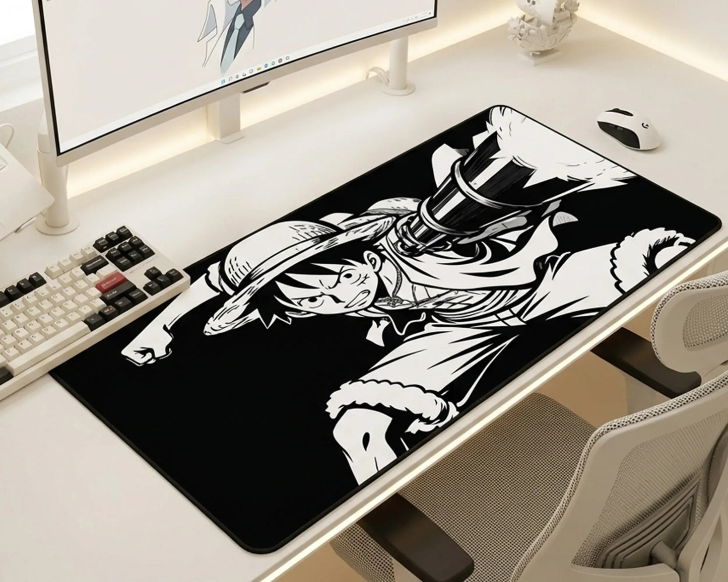 Luffy Punch Mousepad Black White Anime Desk Mat | PokeTCG