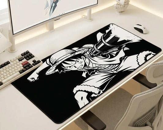 Luffy Punch Mousepad Black White Anime Desk Mat | PokeTCG