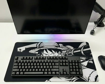 Luffy Punch Mousepad Black White Anime Desk Mat | PokeTCG
