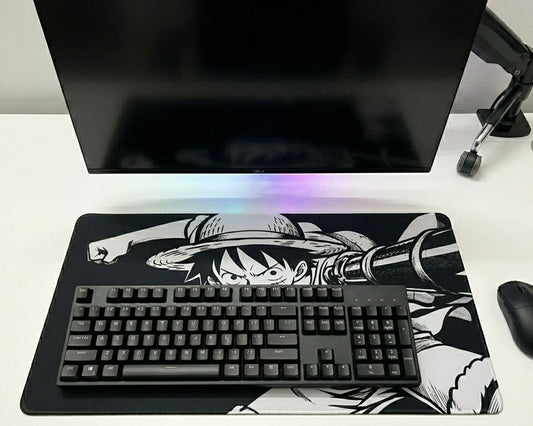 Luffy Punch Mousepad Black White Anime Desk Mat | PokeTCG