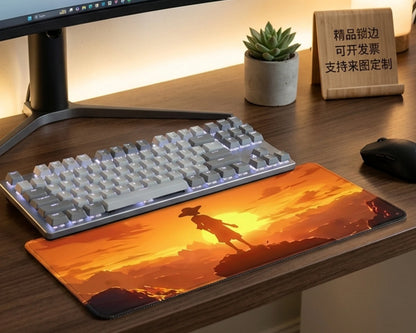 Luffy Sunset Silhouette Mousepad Anime Desk Mat XL One Piece Golden Horizon Gaming Mouse Pad Aesthetic - PokeTCG