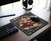 Luffy-Tarou One Piece anime mouse pad with dark card-style artwork placed in modern RGB gaming desk setup