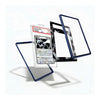 Three transparent acrylic display frames with dark blue borders are shown floating against a white background, with one frame holding a graded Pokémon TCG card insert. No person, animal, or real environment is present, so this is Product/Packaging rather than Lifestyle.