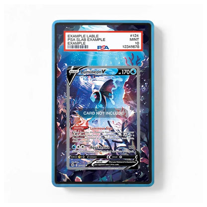 A protective glass card slab showing a Pokémon TCG card artwork of Luminion, with a blue frame and a PSA grading label at the top, photographed on a white background.