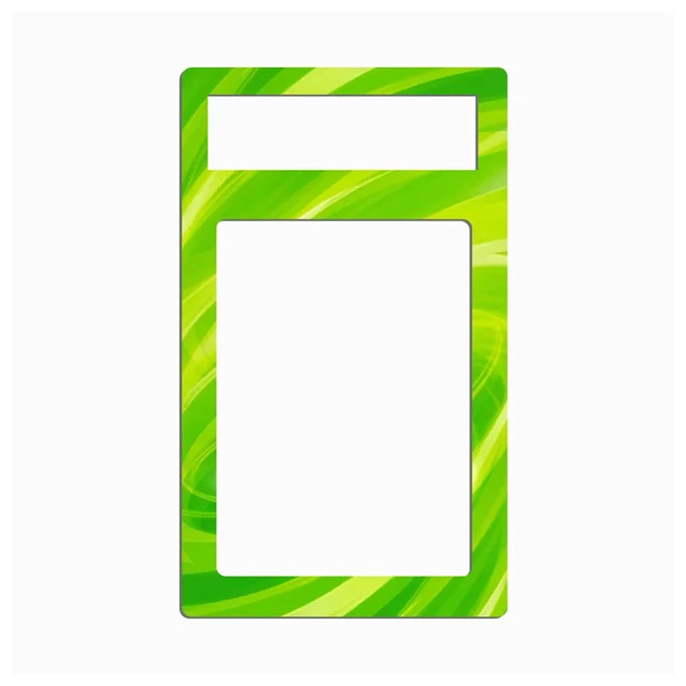 A rectangular green and yellow swirled frame with two white cutouts, shown on a plain white background.