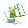 Three clear acrylic card protectors with blue edges are shown floating around a graded Pokémon TCG card in a plastic slab on a white background.
