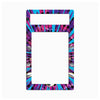 A rectangular light switch plate cover featuring a vibrant abstract design with radiating blue, purple, and pink stripes, black spots, and metallic silver and gold accents, shown on a plain white background.