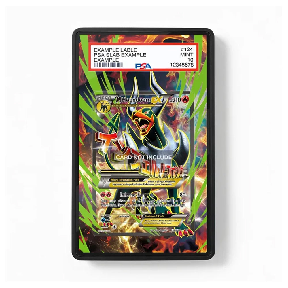 A PSA graded display slab containing multiple holographic Pokémon trading cards, featuring a prominent Charizard card on the front with a black border and a white PSA label at the top.