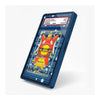 A blue protective phone case with a custom printed graphic of a Pokémon card featuring a red creature, displayed on a light gray background.