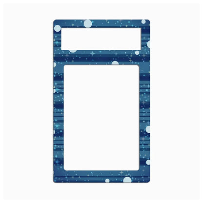 A decorative rectangular frame or plate with a blue and white starry pattern, featuring a smaller cutout at the top and a larger cutout in the center, shown on a plain white background.