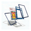 A clear plastic card protector case with a dark blue border, shown holding a graded Pokémon card and displayed in multiple angles on a clean white background.