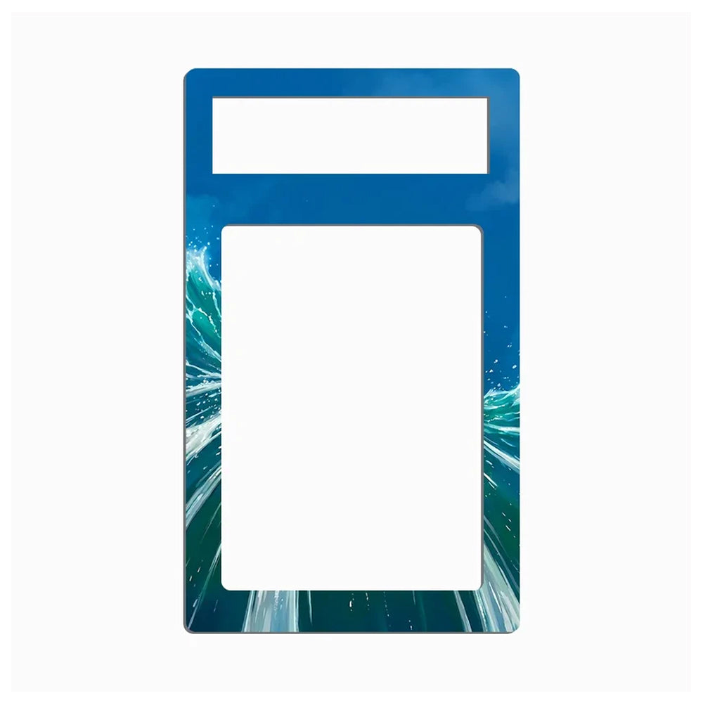 A rectangular blue plastic cover plate or frame with a printed ocean wave design in shades of blue, green, and white along the bottom edge, shown on a plain white background.