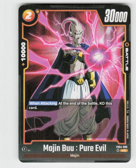 Dragon Ball Super Fusion World card of Majin Buu: Pure Evil (FB04-096) from the Ultra Limit set, featuring the sinister grey Majin in a Yellow Character card design.