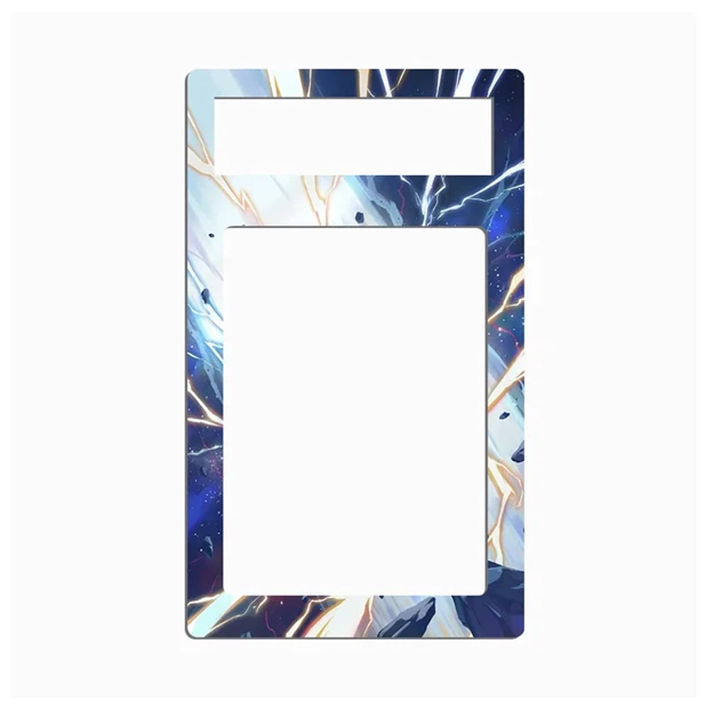 A rectangular decorative plate or frame insert with a blue and white marble-like abstract design accented by gold lightning-like lines, shown on a plain white background.