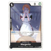 A collectible trading card featuring an illustrated character named Margarita, with a white border, game text, and a dark gray bottom panel. The card is shown against a plain white background.