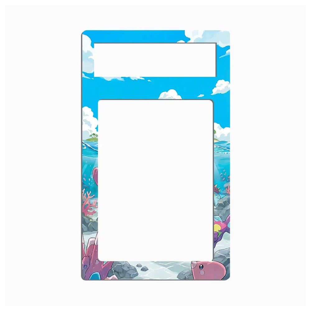 A decorative picture frame with a colorful cartoon ocean border. The frame features a bright blue sky and ocean background with white clouds, pink and purple sea creatures, and a large blank white center for a photo.