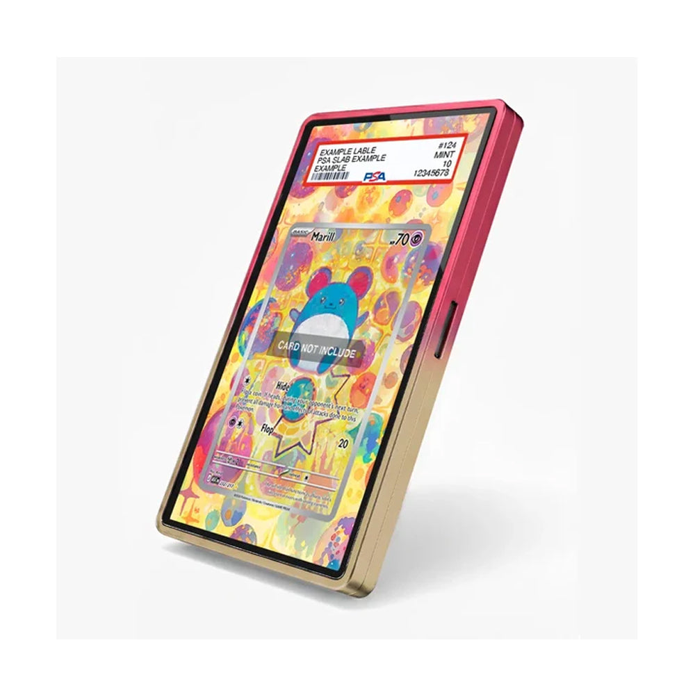 A pink and gold protective phone case shown on a smartphone, featuring a colorful graffiti-style pattern on the screen, set against a plain white background.