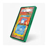 A green protective phone case shown at an angle on a light gray background, displaying a colorful screen mockup with a Pokémon card design.