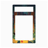 A rectangular decorative frame or plate with a large blank white center and a smaller white rectangular cutout near the top, surrounded by an illustrated forest border in dark blue, brown, green, and yellow tones.