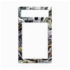 A decorative license plate frame featuring a black and white comic book panel border with small yellow and orange character accents, shown on a plain white background.