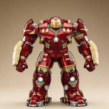 Red and gold robot suit on a beige background