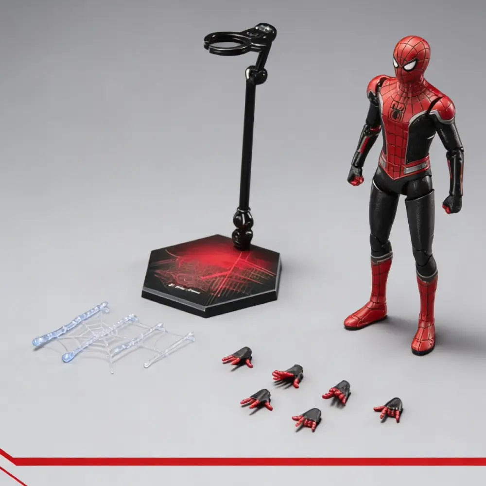 Spider-Man action figure with accessories on a gray background