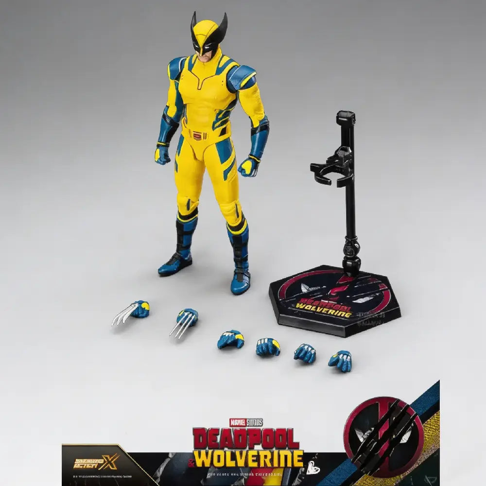 Marvel Deadpool Wolverine action figure with accessories on a gray background