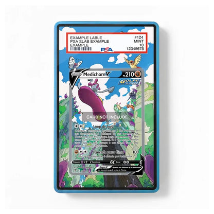 A collectible Pokémon trading card featuring Medicham, shown inside a blue protective plastic sleeve on a white background. The card has a holographic silver foil overlay with a placeholder text 'CARD NOT INCLUDE' across the center, and a PSA authentication label at the top.