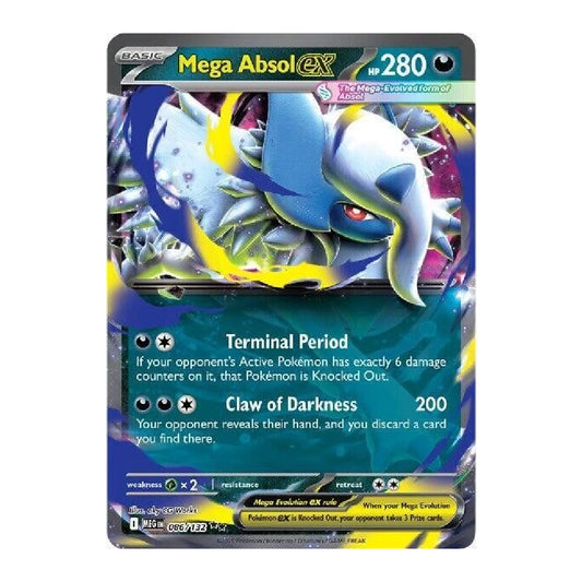 A single Pokémon trading card featuring Mega Absol GX from the Evolving Skies expansion. The card shows the blue and white monster with yellow accents in the artwork, along with game text and stats on a plain white background.