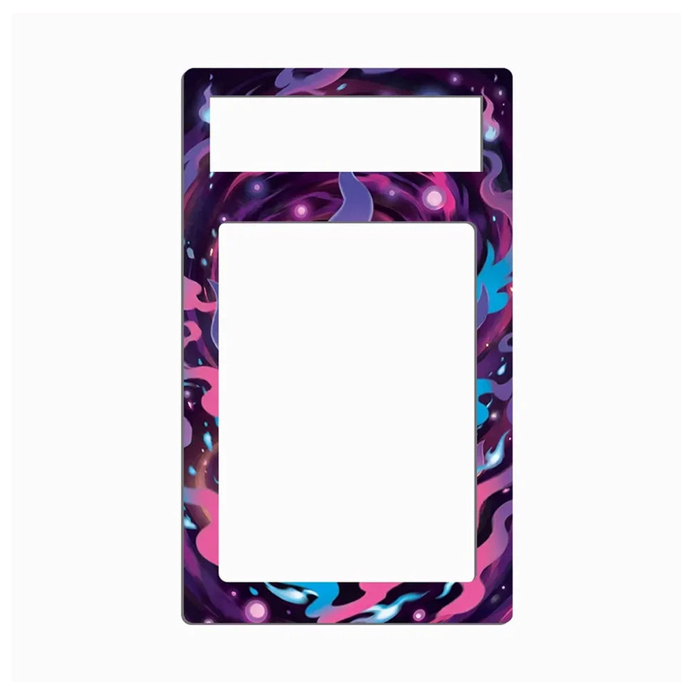 A rectangular decorative plate or cover with a colorful abstract swirl pattern in purple, pink, blue, and black, featuring two white cutouts at the top, shown on a plain white background.