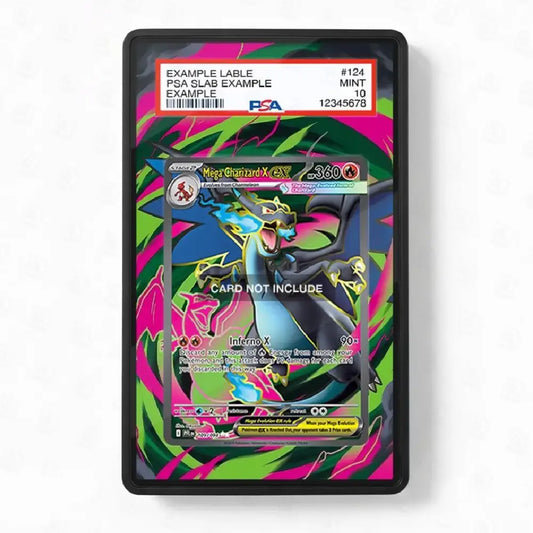 Pokémon trading card in a colorful protective case with PSA label