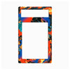 A decorative picture frame with a vibrant, swirling flame-like pattern in red, orange, yellow, blue, and black, shown on a plain white background.