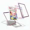 Card with a pink character in a colorful frame on a white background