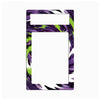 A rectangular light switch plate cover with a marbled abstract pattern in purple, black, white, and lime green, shown on a plain white background.