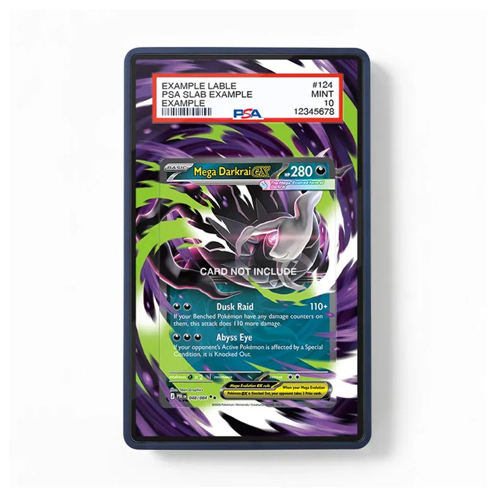 A framed or bordered Pokémon trading card featuring Mega Darxlar, with a red PTA slab label at the top and a dark purple and green card design, shown against a plain white background.