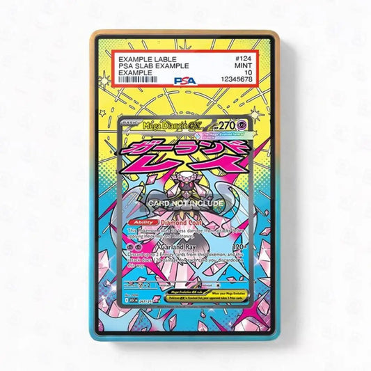 Pokémon trading card in a protective holder on a white background