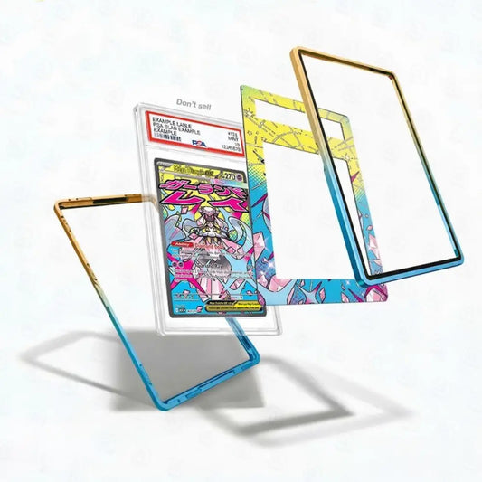Card with colorful design and protective case on a white background
