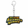 A Mega Evolution Ascended Heroes keychain featuring a colorful, stylized 3D text charm with a silver lobster clasp and split ring on a plain white background.